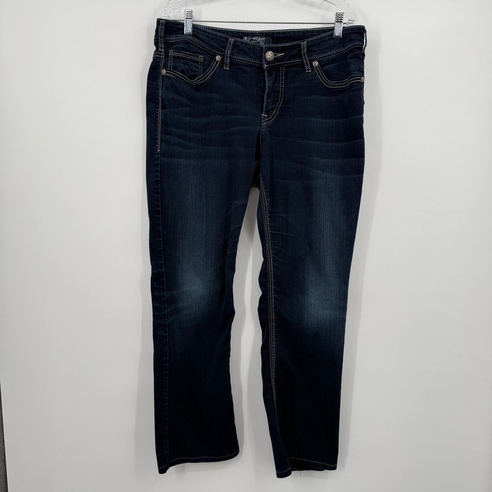 Silver Jeans Womens 14 Blue Suki Mid Boot Slim Stretch Dark Wash Denim‎